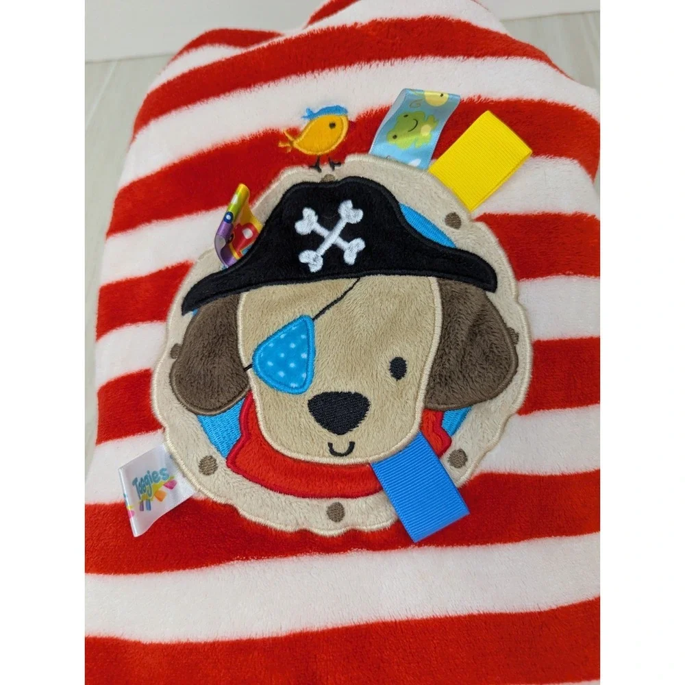 Taggies Pirate puppy dog baby blanket Red white striped 30x40